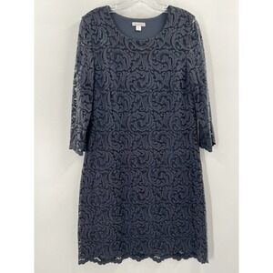 Garnet Hill Women’s 3/4 Sleeve Scoop Neck Lace Dress Dark Gray Size 10 EUC​